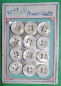 (12)VINTAGE B G E ORIGINALS WHITE PEARL SHELL 4-HOLE SHIRT BUTTONS NOS CARD-R522 - Picture 1 of 3