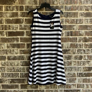 Vestido para mujer EBZA calce y acampanado sin mangas azul blanco a rayas talla M - Imagen 1 de 10