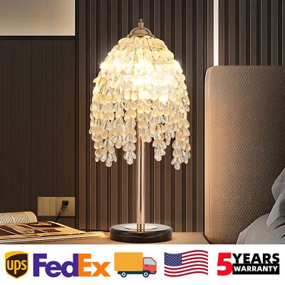 19'' LED Table Light Gold Vintage Crystal Waterfall Shade Living Room Desk Lamp - Image 1 of 4