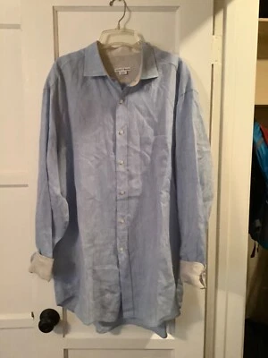 Hombre 2XL Azul Claro 100% Lino Italiano Abotonado Manga Larga Relax Alto Foto 1 de 3