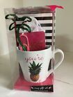 New Mug Gift Set Pineapple Mug Flamingos Note Pad Palm Tree Pen Journal