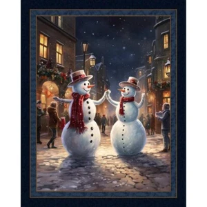 SNOWMAN Waltz Fabric Quilt Panel 36" x 45", Christmas, Holiday, Snow, Snowman - Picture 1 of 2