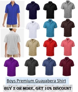 Boys Embroidered Guayabera Original Cuban Short sleeve dress shirt Wedding Party - Picture 1 of 47