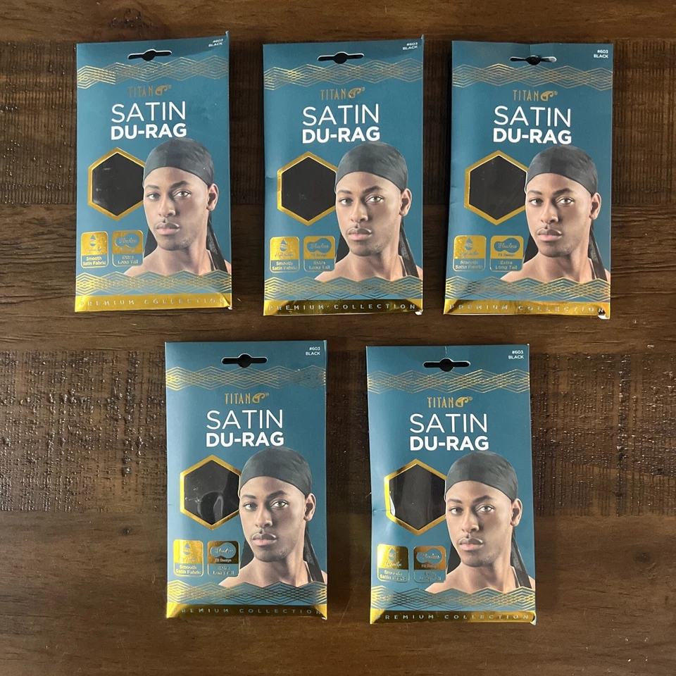 TITAN Colección Premium Satén Du-Rag con Cola Extra Larga - Lote de 5 Du-Rags Foto 1 de 4