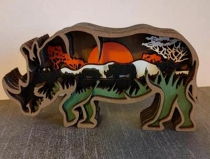 Rhinoceros Rhino Layered Wood 3D Wooden Multilayer Made USA Standing - Picture 1 of 5