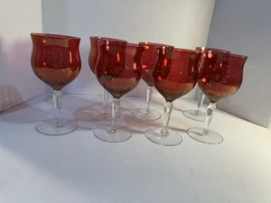 7 Vintage West Virginia Glass Specialty Rose Luster Wine Goblets - Picture 1 of 4