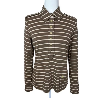Tory Burch Women's Long Sleeve Blouse Top Medium Gold Buttons Brown/Beige  - Image 1 of 4
