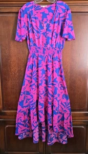 Anthropologie Able The Label Floral Print High Low Maxi Dress Size M Blue+Pink - Bild 1 von 7
