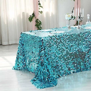 Turquoise Rectangular 90x156" Large Payette Sequin Tablecloth Wedding Catering - Picture 1 of 8