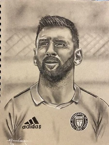 Lionel Messi 9x12 Kohle Portrait Zeichnung - Bild 1 von 4