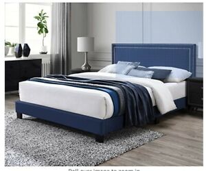 NEW Blue Queen Bed Frame with Headboard & Platform Mattress Foundation
