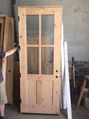 Craftsman Shaker Style 36" x 96" 4 Lite Knotty Alder Entry Door  - Image 1 of 2