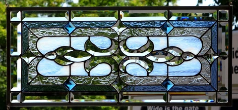 tained Glass Transom window hanging  28 X 13  incl hooks   Zinc Frame Cover