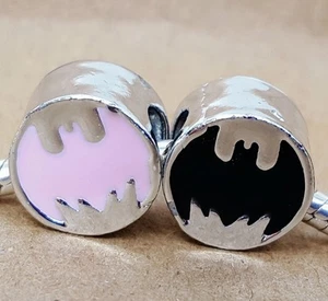 DC Superhero Black Batman Pink Batgirl Symbol European Beads fit Charm Bracelet - Picture 1 of 12