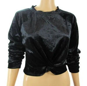 Neu mit Etikett MaterialGirl Active kurzes Oberteil Größe M schwarz Samt Langarm Pullover $ 39 - Bild 1 von 6