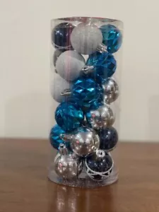 Confezione da 24 palla di Natale ornamento in plastica 1,5" blu argento bianco - Foto 1 di 8