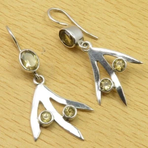 Authentic CITRINE Earrings 1.9" Expensive-Looking 925 Pure Silver Unique Jewelry - Picture 1 of 2
