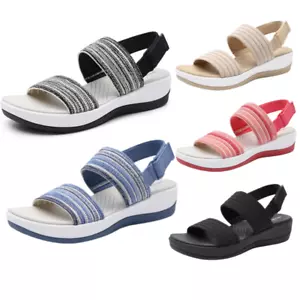 Women Lightweight Walking Casual Sandals Low Wedge Open Toe Flat Sandals - Picture 1 of 42