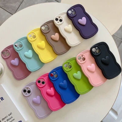 Cute 3D Love Heart Phone Case Wave Edge Candy Cover For iPhone 15 14 13 Pro Max - Image 1 of 4