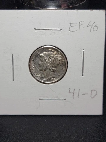 1941 D Mercury Silver Dime in Extra Fine Circulated Condition in Coin-Flip Cover