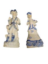 COLONIAL MAN AND WOMAN HAND PAINTED FINE PORCELAIN SET 2 PIECE