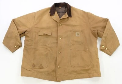 Rare VTG CARHARTT Michigan Chore Troy Wool Blanket Lined Jacket 60s 70s Brown 54 - Image 1 of 4