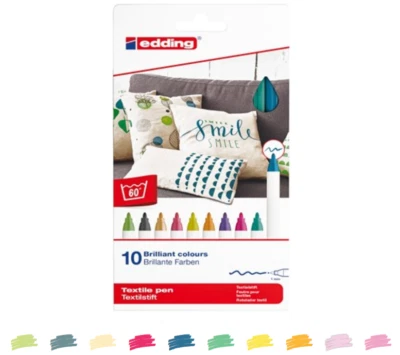 edding 4600 BRILLIANT Textilstift 10 Etui Stift waschfest 60° Bügeln o.Dampf 099 - Bild 1 von 2