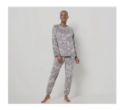 Stan Herman XL Soft Velour Shadow Flowers 2 Piece Lounge Set Moon Stone QVC 5839 - Image 1 of 4