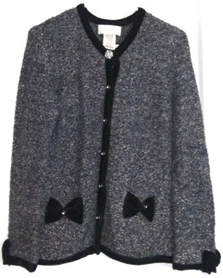 Mandal Bay Women's Black Bow Embellished Cardigan Sweater W/ rhinestones Size S - Image 1 of 4