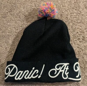 Rare 2016 Manhead x Panic at The Disco Black Pom Knit Hat - Picture 1 of 4