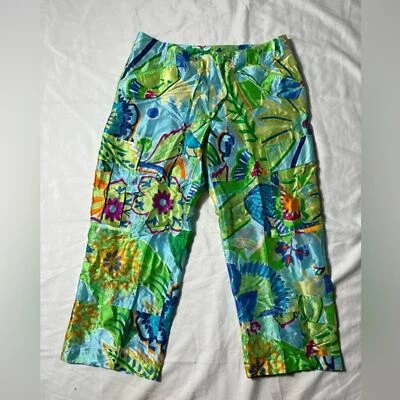 Ralph Lauren Etiqueta Negra Raro 100% Seda Floral Carga Capri Multicolor Talla 8 Foto 1 de 4