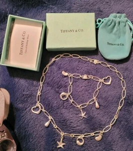 Tiffany & Co. Elsa Peretti 5 Charm Necklace & Matching Bracelet Sterling Silver. - Picture 1 of 21
