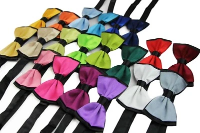 Two Tone Black Layer Mens Bow Tie Pre-Tied Mens Solid Bowtie Wedding Formal - image 1 of 3