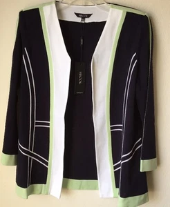 NWT $398 Misook Contrast Trim White/Lemon/Black V- Neckline Tailor Fit Jacket-L - Picture 1 of 12