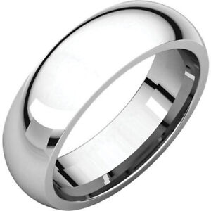 6mm 14K Solid White Gold Plain Dome Half Round Comfort Fit Wedding Band Ring New