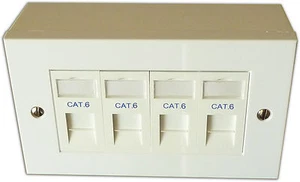 4 Wege Quad LAN RJ45 Gigabit Ethernet Netzwerk Faceplate, Backbox & Cat 6 Module - Bild 1 von 1