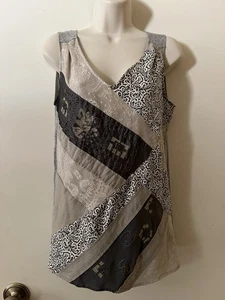 COLDWATER CREEK SZ M Patchwork TANK TEE Rayon blend Beaded Lace Embroidered - Picture 1 of 9