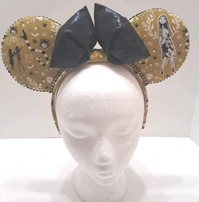 Disney Mickey Ears Headband Nightmare Before Christmas Gold & Black Rhinestones - Image 1 of 4