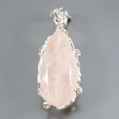 Handmade 24 ct+ Natural Morganite Pendant 925 Sterling Silver  /NP52197 - Image 1 of 4