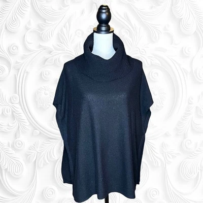 Halogen Cashmere Wool Blend Tunic Sweater Black Cowlneck Poncho XS/S Oversized - Image 1 of 4