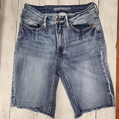 American Rag Cie Blue Denim Distressed Raw Hem Bermuda Shorts Sz 5/27  - Image 1 of 4