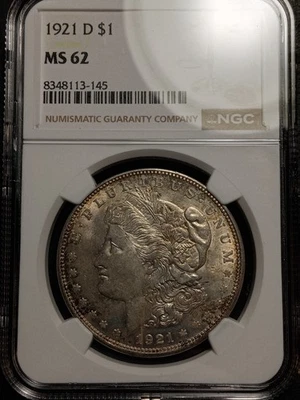 1921-D MORGAN SILVER DOLLAR $1-Graded NGC MS-62,Nice Details,& Light Toning!!! - Image 1 of 4