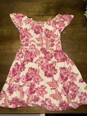 VGUC Girls Old Navy Off The Shoulder Floral Dress Size 10-12 Pink Off White - Image 1 of 3