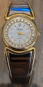 Vintage Womens Vivani Gold & Silver Tone Diamond Quartz Bangle Bracelet Watch - Picture 1 of 7