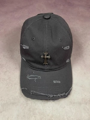 New Chrome Hearts Style Cap Hat Gray Iron Cross Women’s Men’s With Torn Effect - Image 1 of 4
