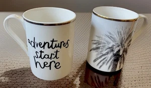 Kate Spade Lenox Spirit Of Adventure And Palm Tree Mug Set of 2, 4.25”Tall EUC - Picture 1 of 8