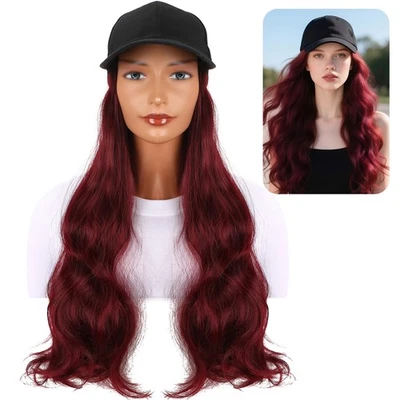 Women Hat Wig Hat with Hair Ponytail Wig Baseball Cap with Hair Brown Black Wavy - Image 1 of 4