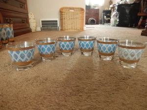 Juego de 6 vasos Fred Press Rocks años 50, oro y verde azulado diamante lágrima FIRMADO - Imagen 1 de 17