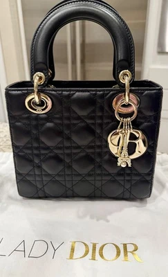 Auténtico Bolso Pequeño LADY DIOR Paris Torre Eiffel MyABCDior en Cuero Negro Dorado HW Foto 1 de 4