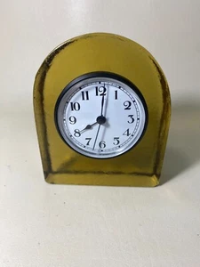 Vintage Amber Glass Quartz Clock Heavy 5" x 4" x 1.5" Tested and Working - Picture 1 of 17